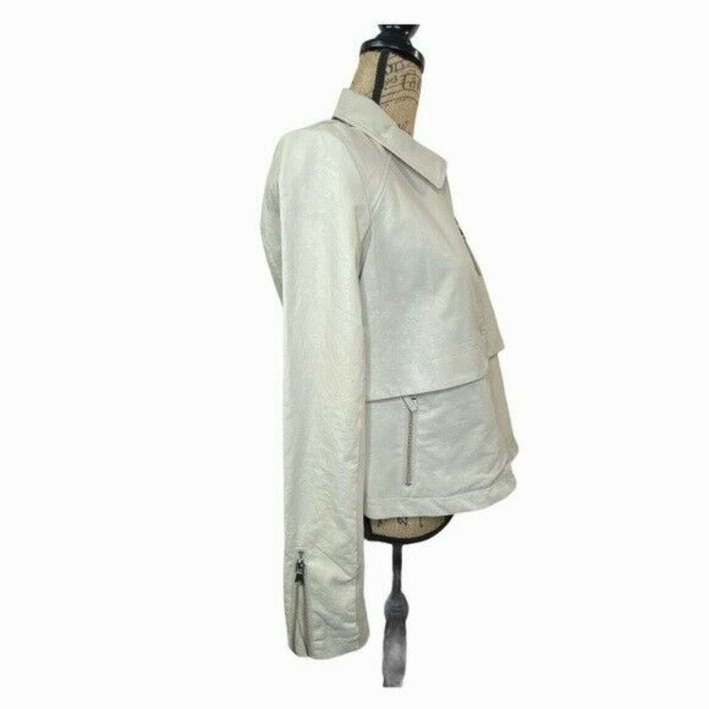 NWT Anthropologie M Vegan Faux Leather Crop Moto Jacket Zippers beige MSRP $160 - Picture 12 of 12